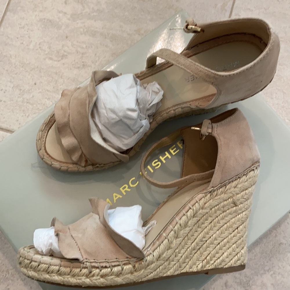 Marc Fisher natural suede wedge sandal